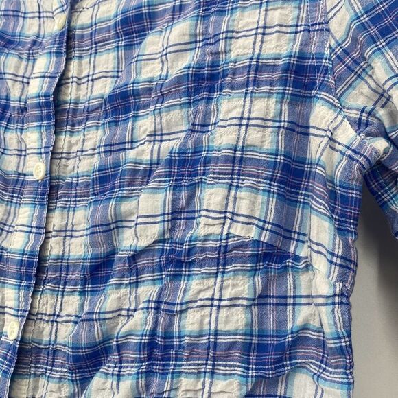 J. McLaughlin Lois Textured Crinkle Cotton Plaid Pastel Cool Crisp Button Down S - Picture 6 of 12